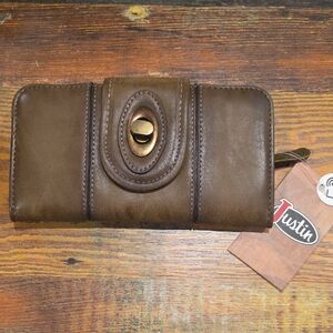 Justin Brown Leather Turn-Lock Wallet